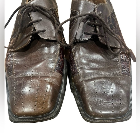 Giorgio Brutini Mens Shoes Square Toed Lace Embossing Size 10 Leather Brown - Picture 3 of 11